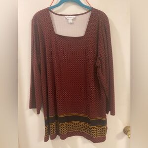 Liz Claiborne Wine, Gold & Black Patterned Women's Top/Tunic